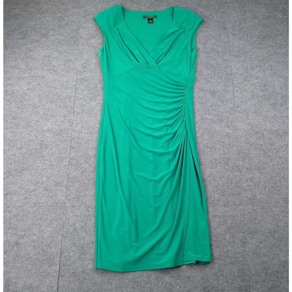 Ralph Lauren Dress Womens 6 Kelly Green Ruched Minimal Career Comfort Classic